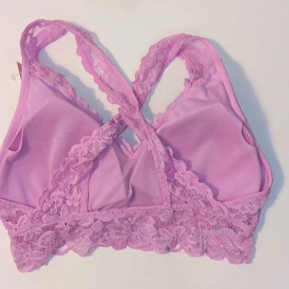 New Cross Back Lace Bralette with Removable Pads sizeL Mauve - Picture 2 of 4